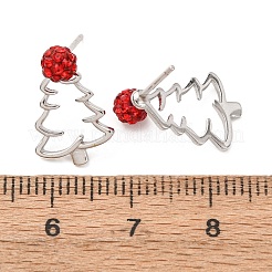スターリングシルバーの中空クリスマスツリースタッドピアス925個  ラインストーン付き  プラチナ  15x11mm&nbsp;EJEW-F397-03P
