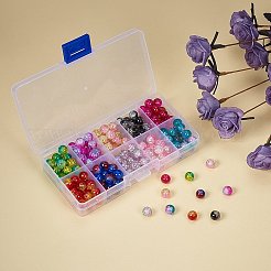 ラウンド透明クラックルガラスビーズ  ミックスカラー  8mm  穴：1.3~1.6mm  約180~200個/箱&nbsp;CCG-X0006-B-WH