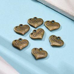 チベット風合金チャームラインストーンセッティング台  結婚式の家族のチャーム  ワード新郎とハート  カドミウムフリー＆ニッケルフリー＆鉛フリー  アンティークブロンズ  14x16x2.5mm  穴：2mm  1.5mmのラインストーンに適する&nbsp;TIBEP-GC207-AB-NR