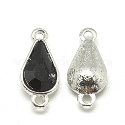 合金ガラスリンクコネクター  ティアドロップ  プラチナ  ブラック  21x10x5~6mm  穴：2mm&nbsp;PALLOY-T025-8x13mm-23