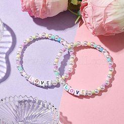 ポリマー粘土とプラスチックビーズのストレッチブレスレット  女性用ワードラブアクリルブレスレット  カラフル  内径：2-1/8インチ（5.5cm）&nbsp;BJEW-JB10341