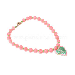 Alloy Enamel Leaf Pendant Resin Nuggets Beaded Necklaces for Women&nbsp;WG16F8F-01