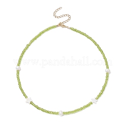 天然パール & & シェル スター & シード ビーズ ネックレス (女性用)  ミックスカラー  14.17~14.76インチ（36~37.5cm）&nbsp;NJEW-JN04314