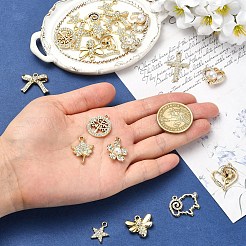 20pcs10スタイルアロイラインストーンペンダント  ゴールドカラー  UVメッキ  混合図形  15.5~26x13~21.5x2~9mm  穴：1.4~2.3mm  2個/スタイル&nbsp;ALRI-YW0001-37