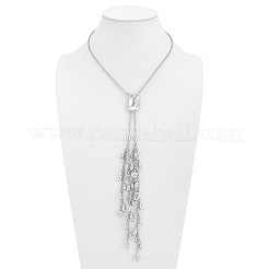 Adjustable Alloy & Iron & CCB Plastic Teardrop Tassel Lariat Necklaces for Women&nbsp;WG708EF-02