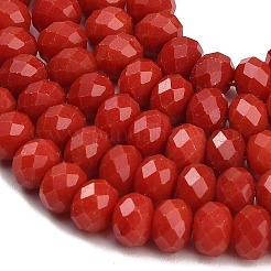 ファセットカットされた染色済みの天然白翡翠ビーズの連  ロンデル  レッド  9.5~10x7.5~8.5mm  穴：1mm  約47~50個/連  14.76~15.16''（37.5~38.5センチメートル）&nbsp;GG-CBAE966-01B-D