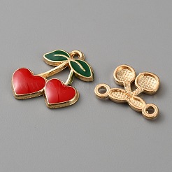 合金エナメルチャーム  さくらんぼのチャーム  ゴールドカラー  レッド  12~21x10~22x1~8.5mm  穴：1~2mm  20個/セット&nbsp;FIND-SZC0019-08B