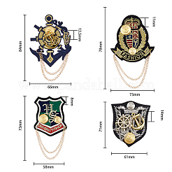 4Pcs 4 Style Anchor & Shield & Word Alloy Brooch Pins&nbsp;JEWB-FH0001-16