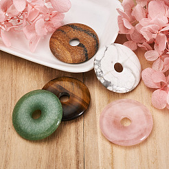 5Pcs 5 Style Natural Rose Quartz & Tiger Eye & Howlite & Picture Jasper & Green Aventurine Pendants&nbsp;G-FW0001-08