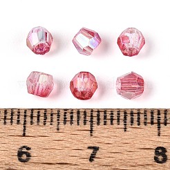 透明なスプレー塗装ガラスビーズ  コーン  ABカラーメッキ  多面カット  サクランボ色  4~4.5x3.5mm  穴：1.4~1.6mm  約15380個/1000g&nbsp;EGLA-N018-4mm-07