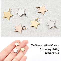 30個3色304ステンレススチールチャーム  スター  ミックスカラー  11x12x1.1mm  穴：4mm  10個/カラー&nbsp;STAS-BC0002-86