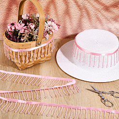 2.5 Yards Plastic Beads & Polyester Lace Ribbon&nbsp;SRIB-HY0001-16