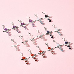 20個 5スタイル 天使 天然カーネリアン&ローズクォーツ&クォーツ&ラピスラズリ&アメジストペンダント装飾  合金ビーズとカニカン付き  50mm  4個/スタイル&nbsp;HJEW-FS00014
