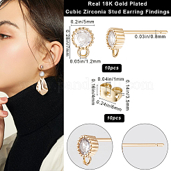 10Pcs Flat Round Brass Cubic Zirconia Stud Earring Findings&nbsp;KK-BBC0012-73
