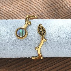 リーフ&フラットラウンド 304 ステンレススチール パウアシェル カフリング 女性用  イオンプレーティング（ip）  18KGP本金メッキ  usサイズ8 1/2(18.5mm)&nbsp;RJEW-G346-01G-01