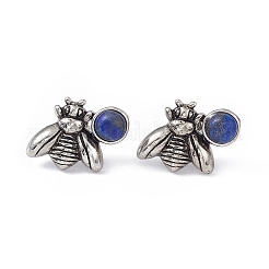 天然ラピスラズリ ミツバチ ピアス  女性用真鍮ピン付きアンティークシルバー合金イヤリング  15.5x20.5mm  ピン：0.8mm&nbsp;EJEW-C016-01AS-03