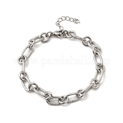 304ステンレススチールリンクチェーンブレスレット女性男性用  オーバル  ステンレス鋼色  6-7/8インチ（17.4cm）&nbsp;BJEW-A050-01P