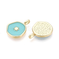 真鍮製エナメルペンダント  星のチャームが付いたナゲット  16KGP本金メッキ  淡いターコイズ  17.5x13.5x3mm  穴：3x1.6mm&nbsp;KK-T080-69G