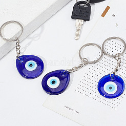 24Pcs 2 Styles Handmade Lampwork Teardrop & Flat Round with Evil Eye Keychains&nbsp;KEYC-DR00001