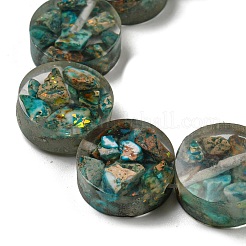 天然の染色されたインペリアルジャスパーと樹脂ビーズの連売り  フラットラウンド  ダークシアン  16x5.5~7mm  穴：1.2mm  約11個/連  6.93インチ（17.6cm）&nbsp;G-G083-E01-01