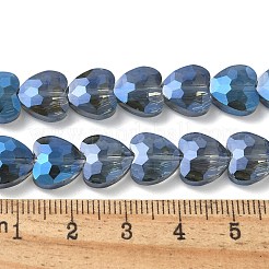 電気メッキガラスビーズセット  フルrianbowメッキ  多面カット  ハート  ブルー  9.5~10x9.5~10x4.5mm  穴：1mm  約44個/連  15.87インチ（40.3cm）&nbsp;EGLA-L045-D-FR02