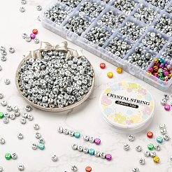DIYジュエリー作成キット  1840個のフラットラウンドいアクリル文字a〜zビーズを含む  80個メッキアクリルビーズと弾性水晶糸  ミックスカラー  ビーズ：1920個/箱&nbsp;DIY-LS0003-62