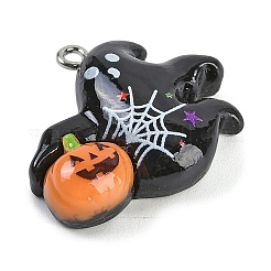 ハロウィーンのテーマ樹脂ペンダント  白金鉄パーツ  ゴースト  24.5x27.5x8mm  穴：2mm&nbsp;RESI-M046-01K-01