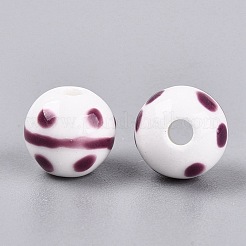 手作りの陶器ビーズ  手描き  ファミーユは磁器バラ  丸い枝  パープル  10.5mm  穴：2.5mm&nbsp;PORC-N012-12C