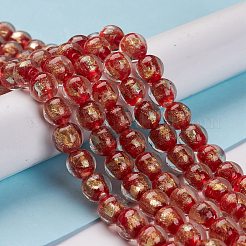 手作りゴールドパウダー入りランプワークビーズ連売り  ラウンド  レッド  10.5x9.5mm  穴：1.6mm  約30個/連  11.26インチ（28.6cm）&nbsp;LAMP-C010-01H