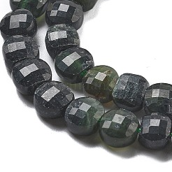 天然黒翡翠ビーズ連売り  ファセットコインビーズ  フラットラウンド  6~7.5x4~5.5mm  穴：0.8~1mm  約56~70個/連  15.31~16.10インチ（38.9~40.9cm）&nbsp;G-C179-A14-02