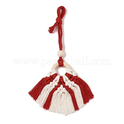 Handmade Macrame Nylon Thread Pendant Decorations with Wood Beads&nbsp;HJEW-P019-03B