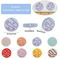 16個8色のドーナツ食品グレードの環境に優しいシリコンビーズ  ミックスカラー  26.5x8mm  穴：2mm  2個/カラー&nbsp;SIL-CA0002-64
