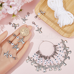 20Pcs Number Acrylic Beaded Pendant Locking Stitch Markers with Alloy Angel&nbsp;HJEW-SC00043