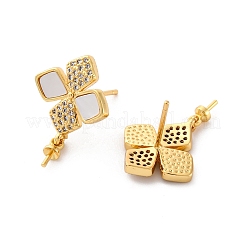 Brass Micro Pave Cubic Zirconia Shell Stud Earrings Findings&nbsp;KK-D363-03G