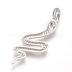 真鍮製マイクロパヴェキュービックジルコニアペンダント  ヘビ  プラチナ  砂茶色  36x15x2.5mm  穴：3x5mm&nbsp;ZIRC-K074-26-01P