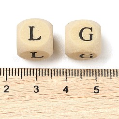 天然木のビーズ  水平穴  染色されていない  アルファベットでキューブ  アンティークホワイト  12x12x12mm  穴：4mm  602個/ 500g&nbsp;WOOD-XCP0001-95