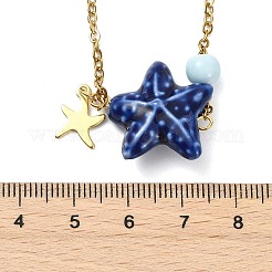 Ocean Handmade Porcelain Starfish Pendant 304 Stainless Steel Cable Chain Necklaces for Women&nbsp;NJEW-JN06138