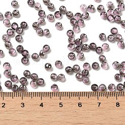 内側が透明な色のガラスシードビーズ  半分メッキ  丸い穴  ラウンド  パールピンク  4x3mm  穴：1.2mm  7650個/ポンド&nbsp;SEED-H002-A-C209