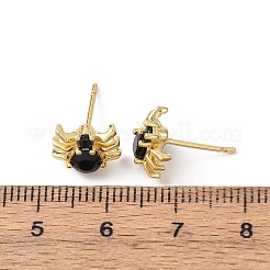 真鍮製マイクロパヴェキュービックジルコニアスタッドピアス  ゴールドカラー  クモ  7.5x10mm&nbsp;LS-EJEW-Z156-02G-01