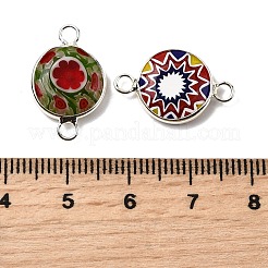 Handmade Millefiori Lampwork Flat Round Connector Charms&nbsp;LAMP-D002-02B-S
