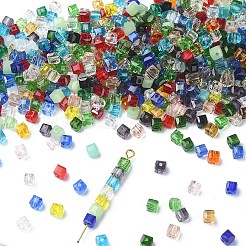 ガラス玉  多面カット  正方形  混合スタイル  ミックスカラー  4x4x4mm  穴：1.2mm&nbsp;GLAA-YW0001-105