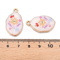 プリントラックメッキ合金エナメルペンダント  ゴールドカラー  オーバルチャーム  太陽  28.5x17x4mm  穴：1.8~2mm&nbsp;ENAM-T020-04B