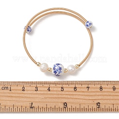 Handmade Porcelain & Natural Cultured Freshwater Pearl & Non-magnetic Synthetic Hematite Beaded Cuff Bangles for Women&nbsp;BJEW-JB14019