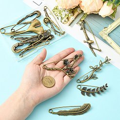 15個 15スタイル 合金ブローチピン  バックパックの服のためのアンティークブロンズ合金バッジ  混合図形  22~90.5x17.5~86x3.5~10.5mm  1個/スタイル&nbsp;JEWB-CJ0003-15