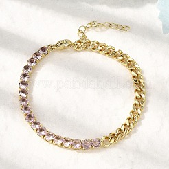 Brass Micro Pave Cubic Zirconia Square Link Chain Bracelets&nbsp;BJEW-L460-005G