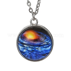 304ステンレススチールガラス宇宙ペンダントネックレス  ステンレス鋼色  藤紫色  19.69インチ（50cm）&nbsp;NJEW-JN05192-04