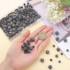4連売り4スタイルワックスなし天然溶岩ビーズ連売り  ラウンド  ブラック  4mm / 6mm / 8mm / 10mm  穴：1~1.5mm  1連/スタイル&nbsp;G-OC0002-85