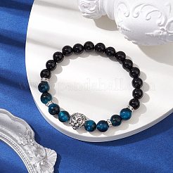 8mm Round Dyed Natural Tiger Eye & Black Onyx Beaded Stretch Bracelets&nbsp;BJEW-TA00516-01
