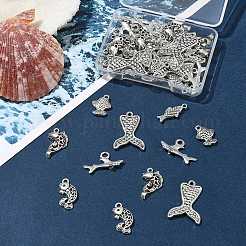 48 個 6 スタイルのチベットスタイル合金ペンダント  魚のチャーム  アンティークシルバー  13~27x8.5~24.8x2~10.5mm  穴：1~2mm  8個/スタイル&nbsp;DIY-FS0005-72