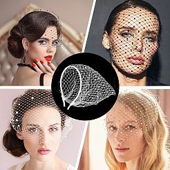 メッシュベール布ヘアバンド1個  ラインストーン付き  女性と女の子のためのヘアアクセサリー  ホワイト  150~260x130~260x5.5mm&nbsp;OHAR-CP0001-32